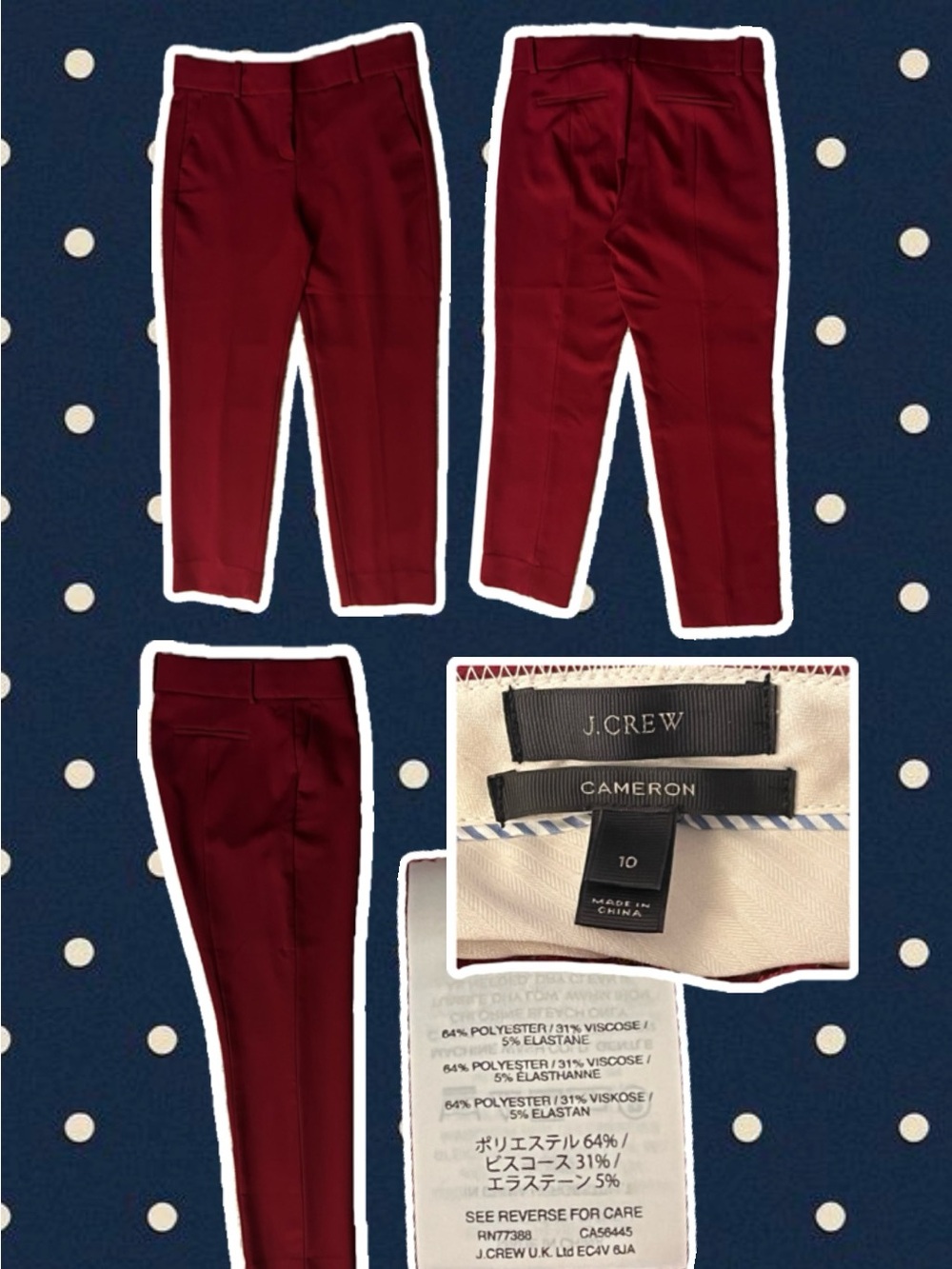 J. Crew Cropped Cameron Pants in Deep Burgundy